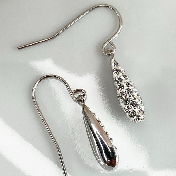 Sterling Silver White Crystal Droplet Earrings - Picture 7 of 8
